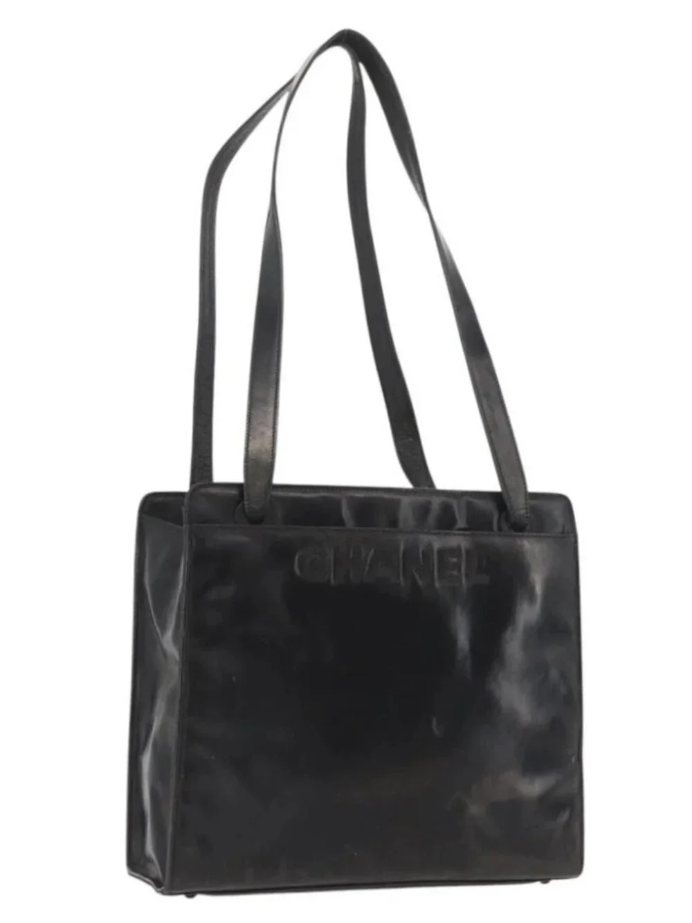 CHANEL Tote Bag Patent leather Black Gold CC Auth bs34158